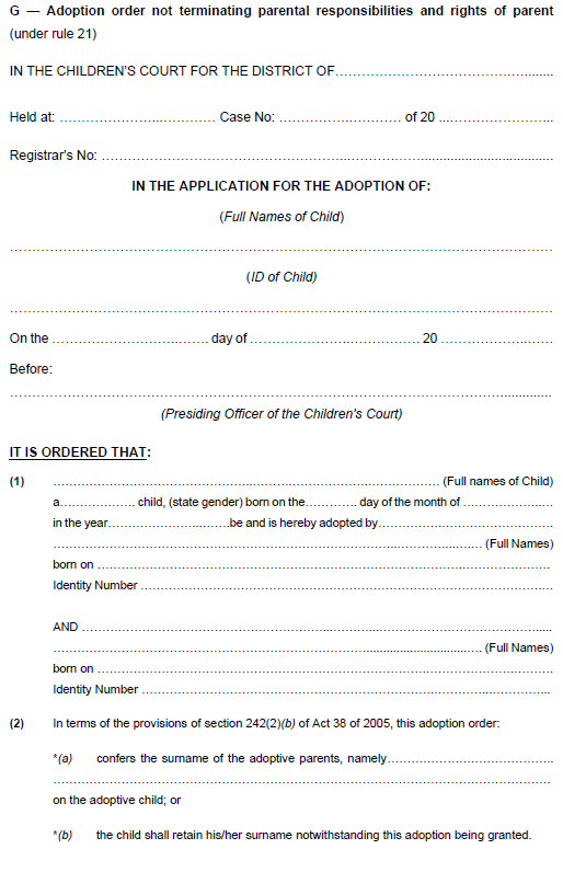 R7142 Form G Adoption order